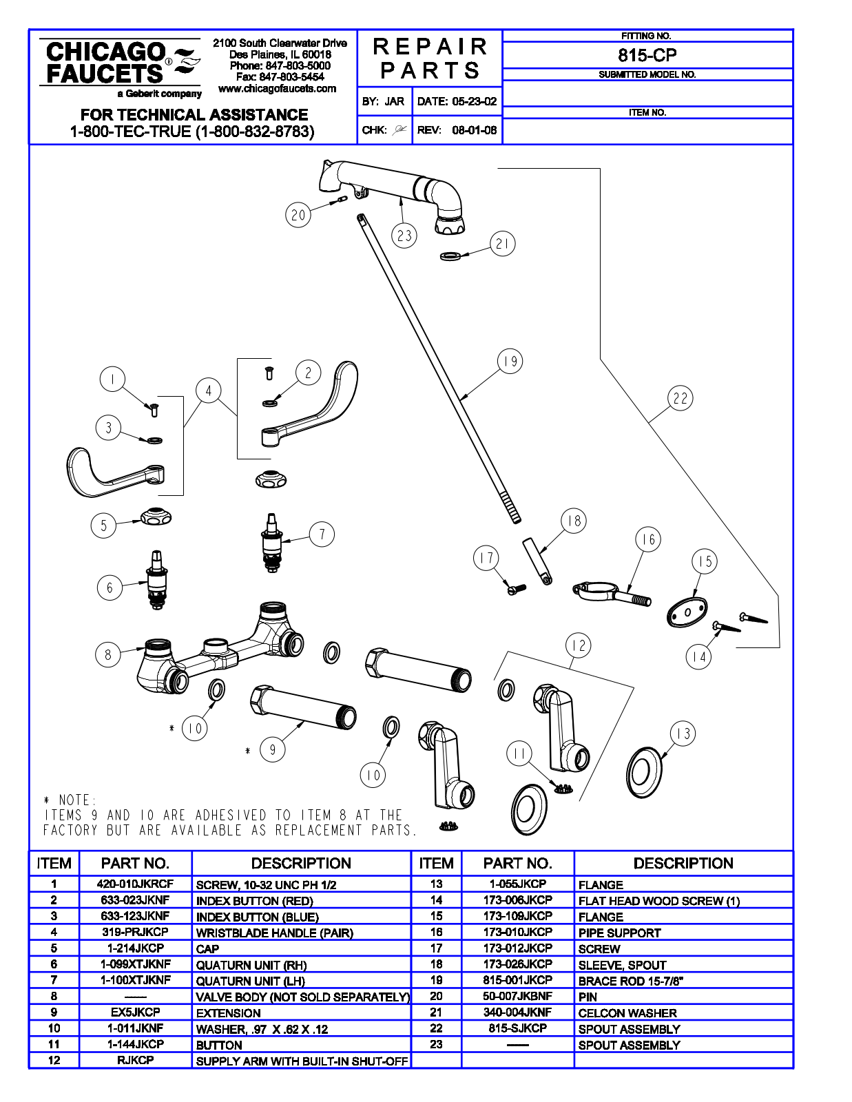 Chicago Faucet 815-CP Parts List