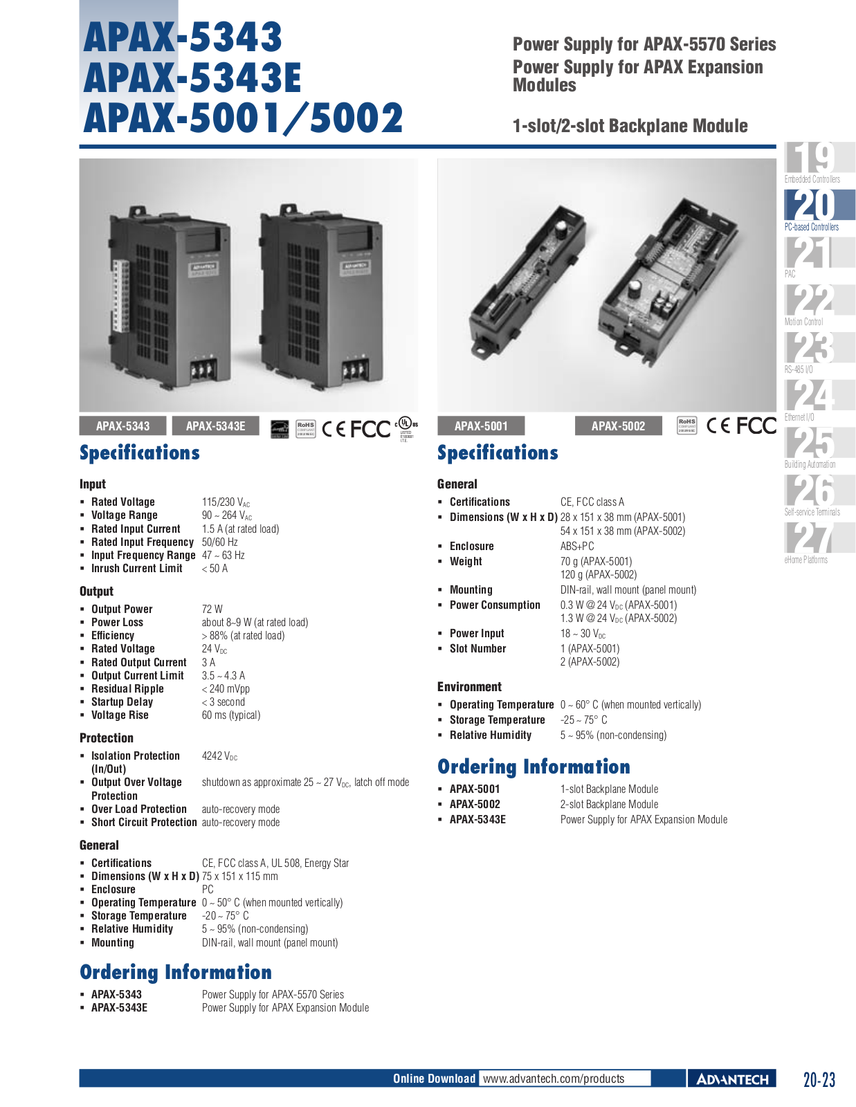 Advantech APAX-5001, APAX-5002 Datasheet