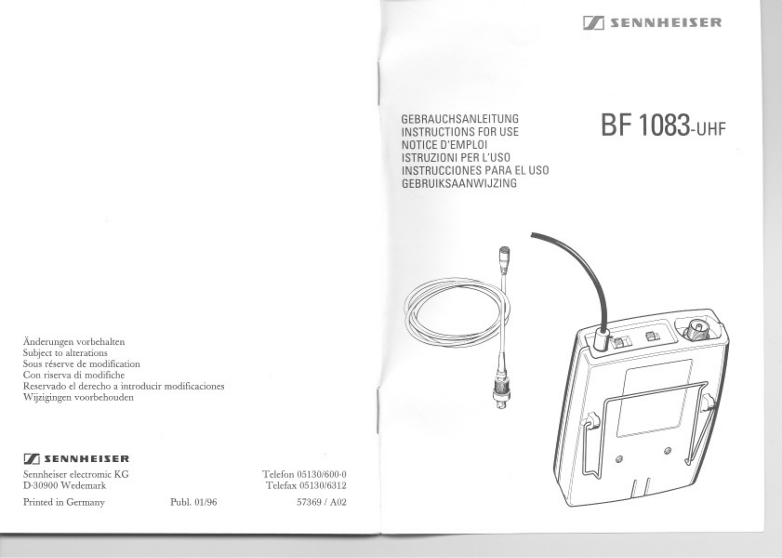 Sennheiser BF1083-UHF User Manual