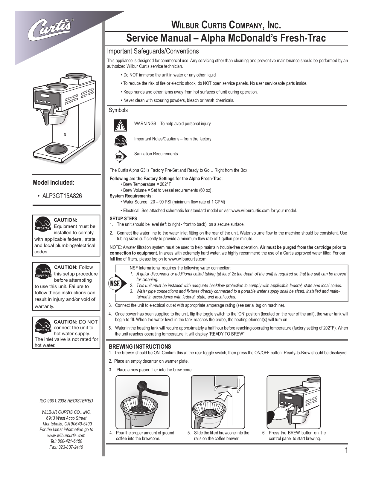 Wilbur Curtis ALP3GT15A826 Service Manual