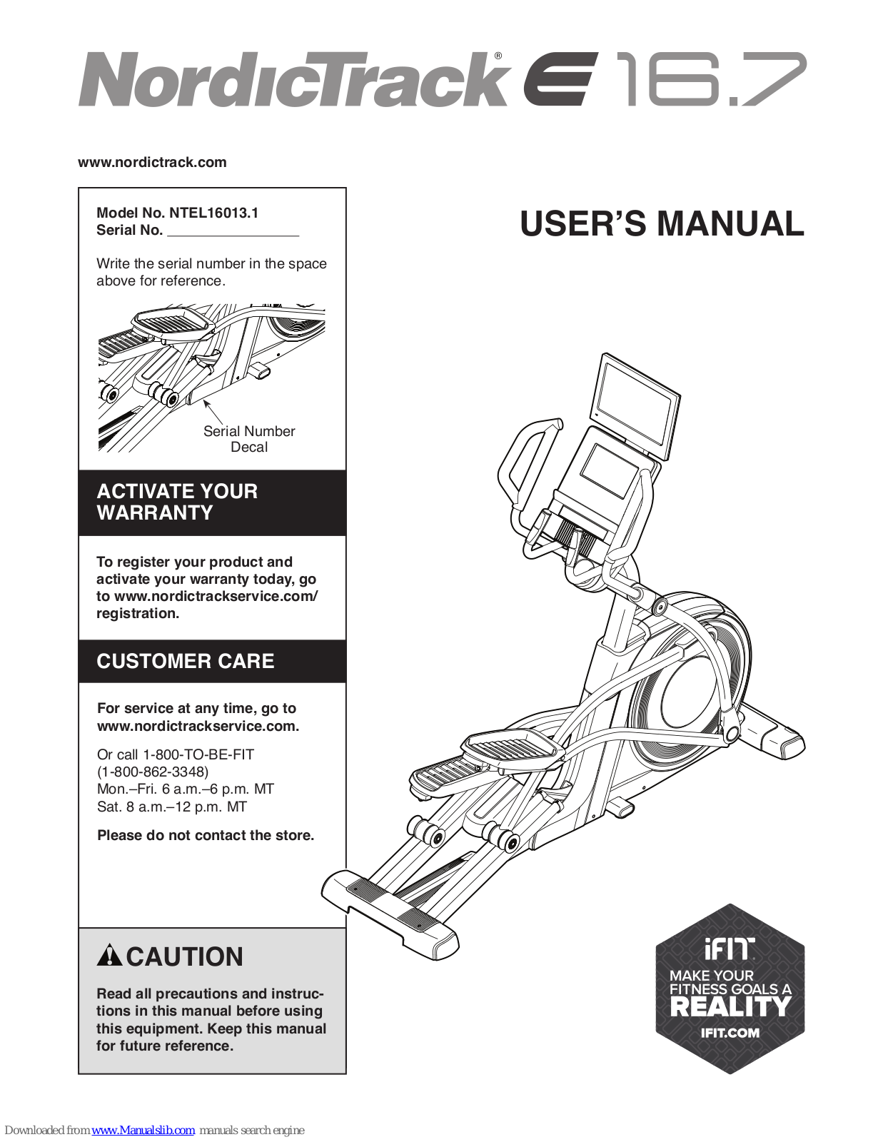 NordicTrack E 16.7 Elliptical, E 16.7, NTEL16013.1 User Manual