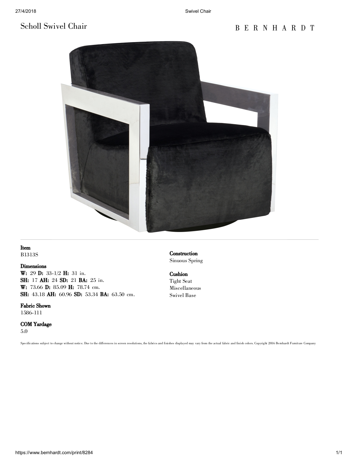Bernhardt W004671037 Specifications - ManualMachine.com