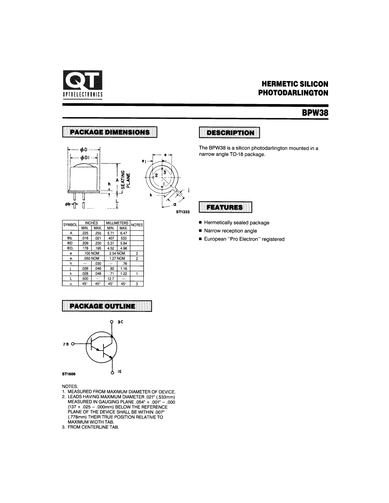 QT BPW38 Datasheet