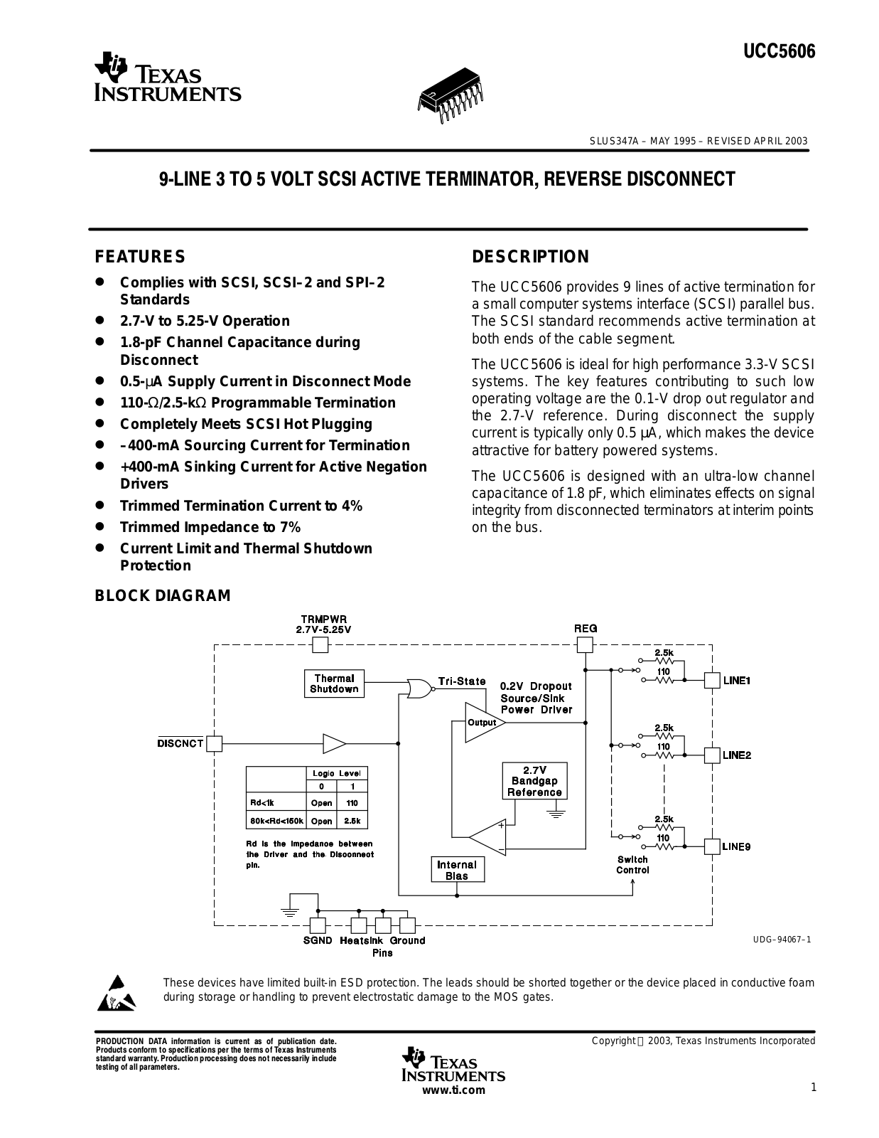 TEXAS INSTRUMENTS UCC5606 Technical data