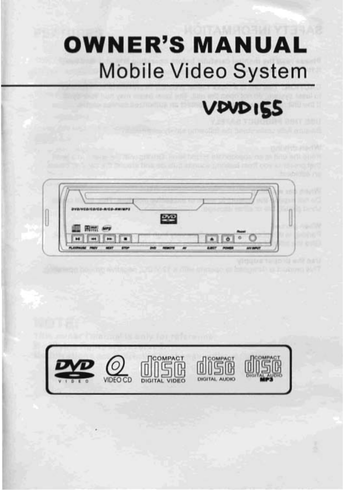 Soundstream VDVD-155 Owner's Manual