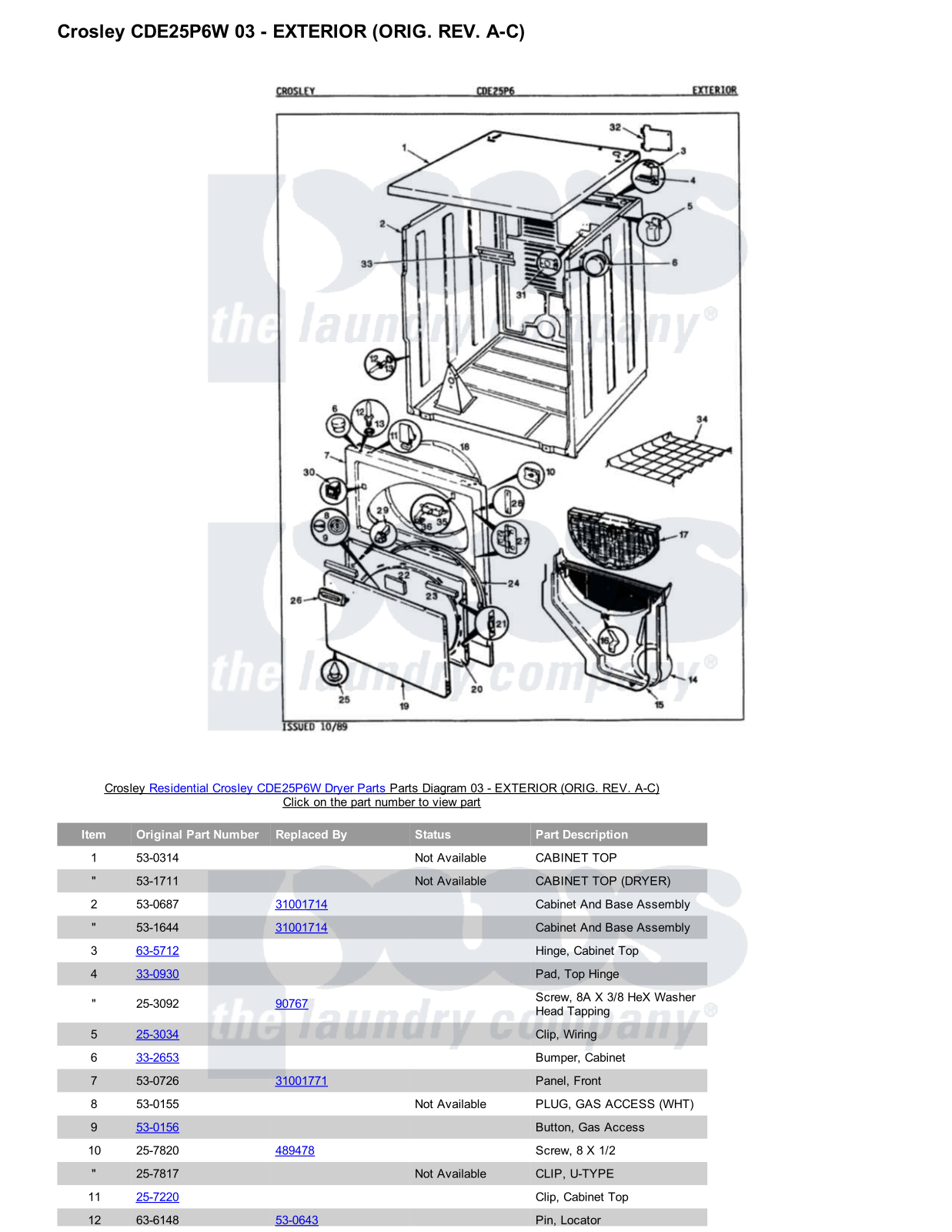 Crosley CDE25P6W Parts Diagram