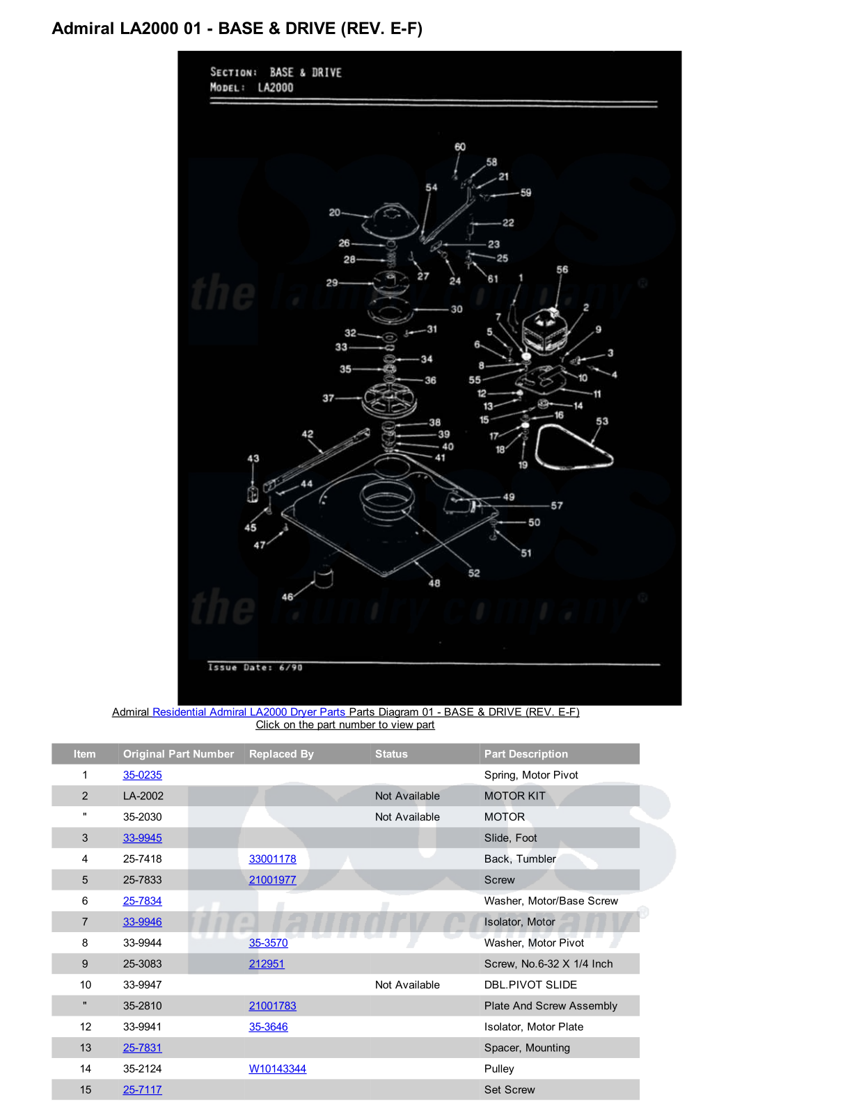 Admiral LA2000 Parts Diagram