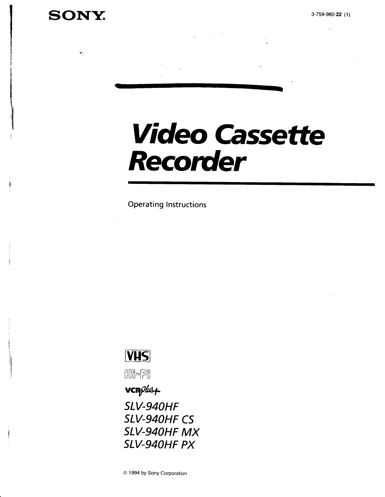 Sony SL-V940HF User Manual