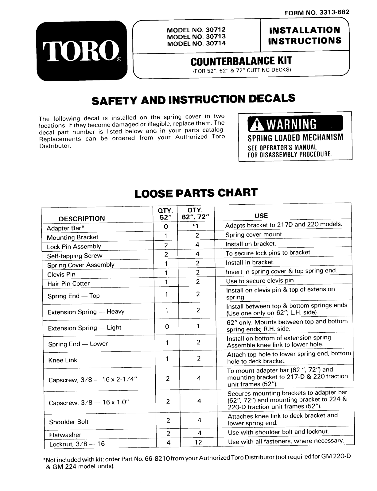 Toro 30712, 30714, 30713 Installation Instructions