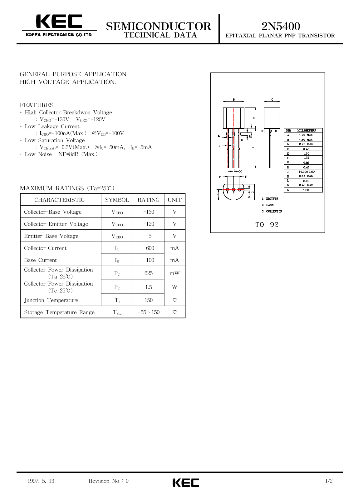 Korea Electronics Co  Ltd 2N5400 Datasheet