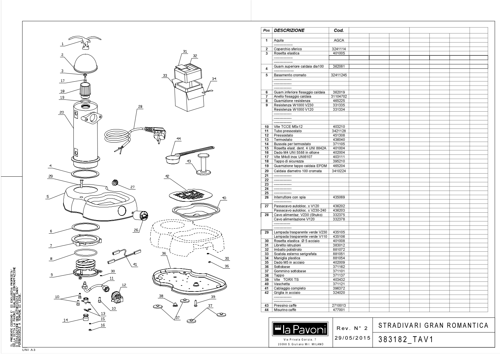 La Pavoni SGR Parts List