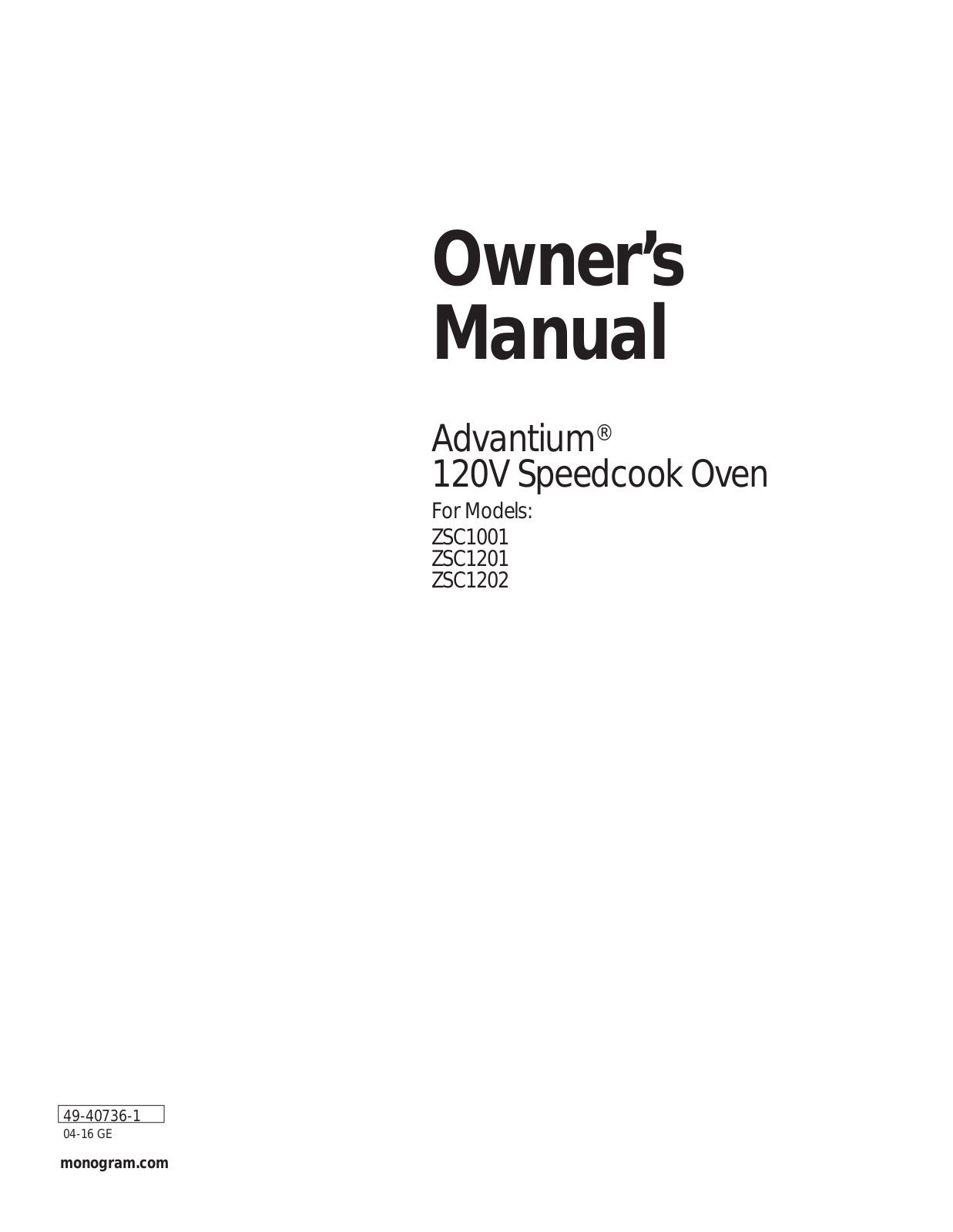 Monogram ZSC1202JSS, ZSC1001JSS Owners Manual