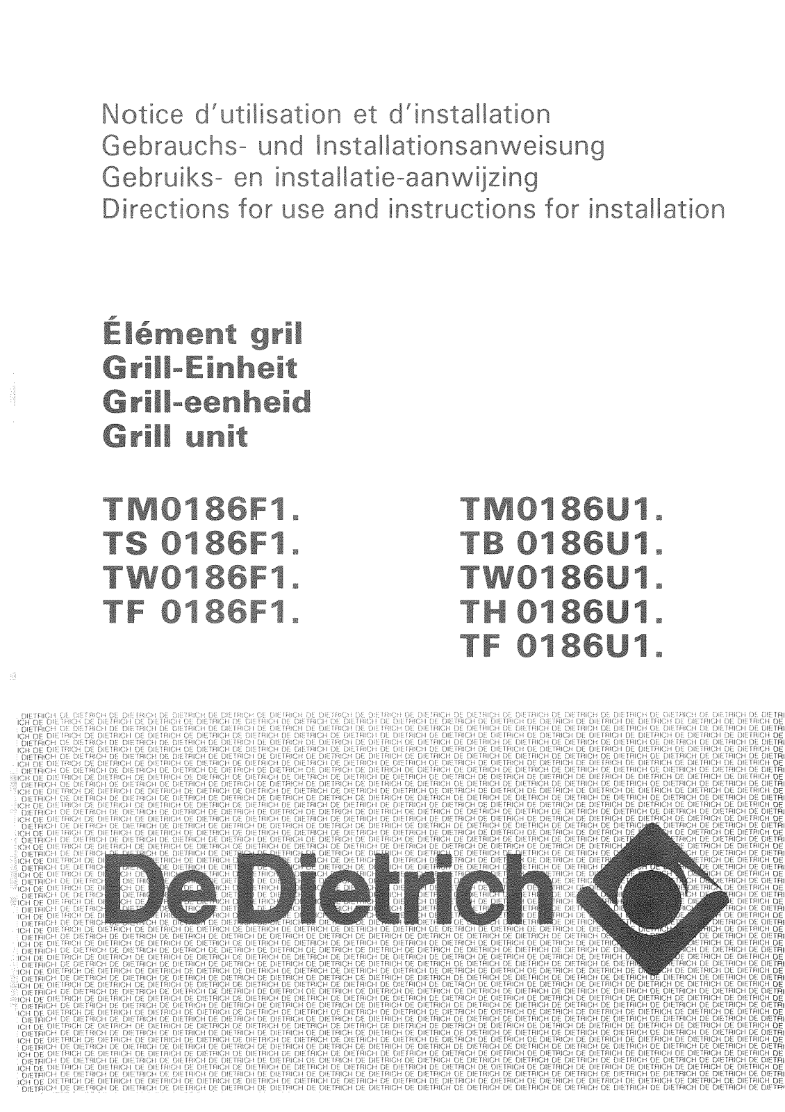 De dietrich TW0186U1, TF0186U1, TH0186U1, TF0186F1, TM0186U1 User Manual