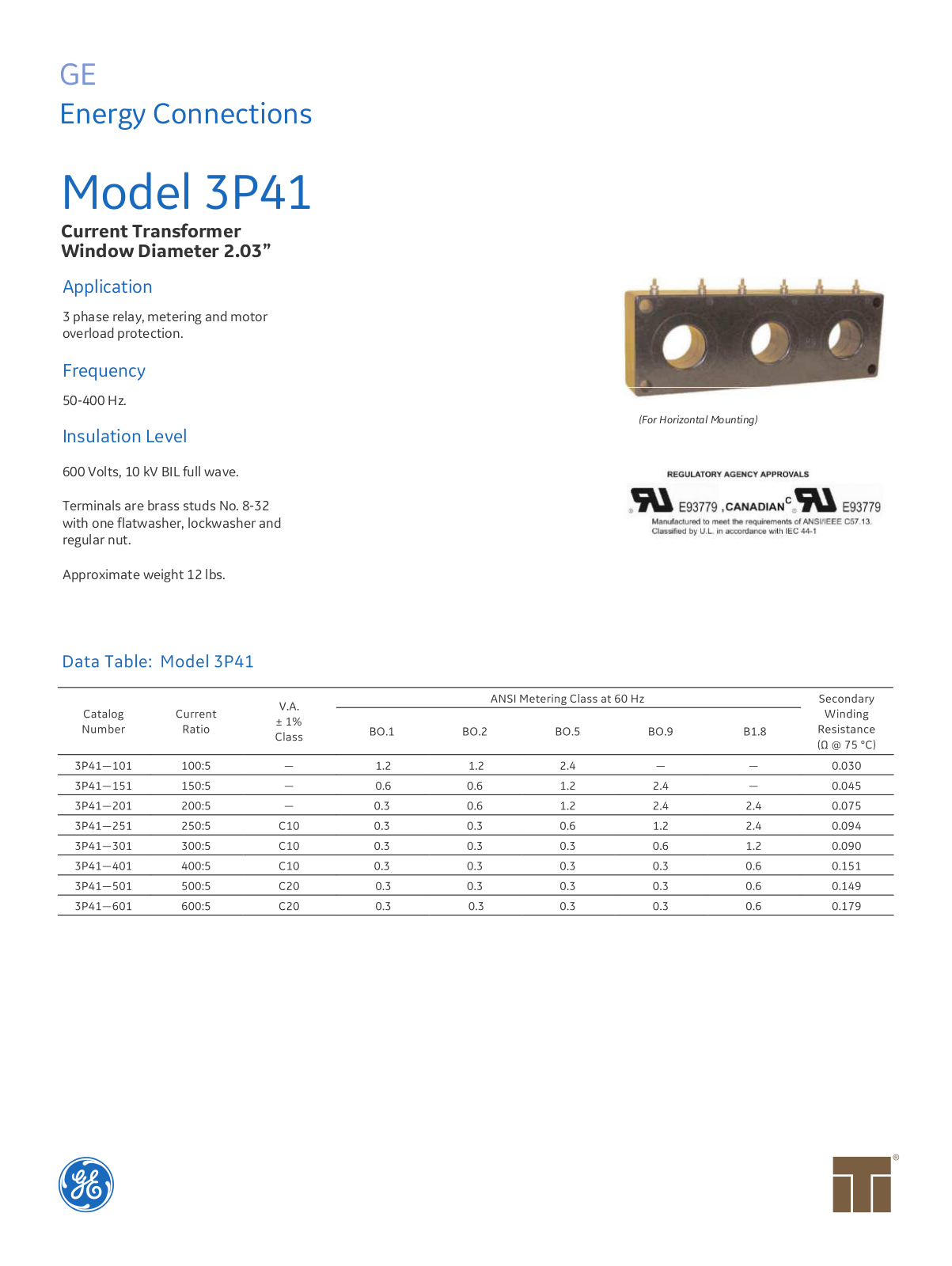 Instrument Transformer, Div of GE 3P41 Data Sheet