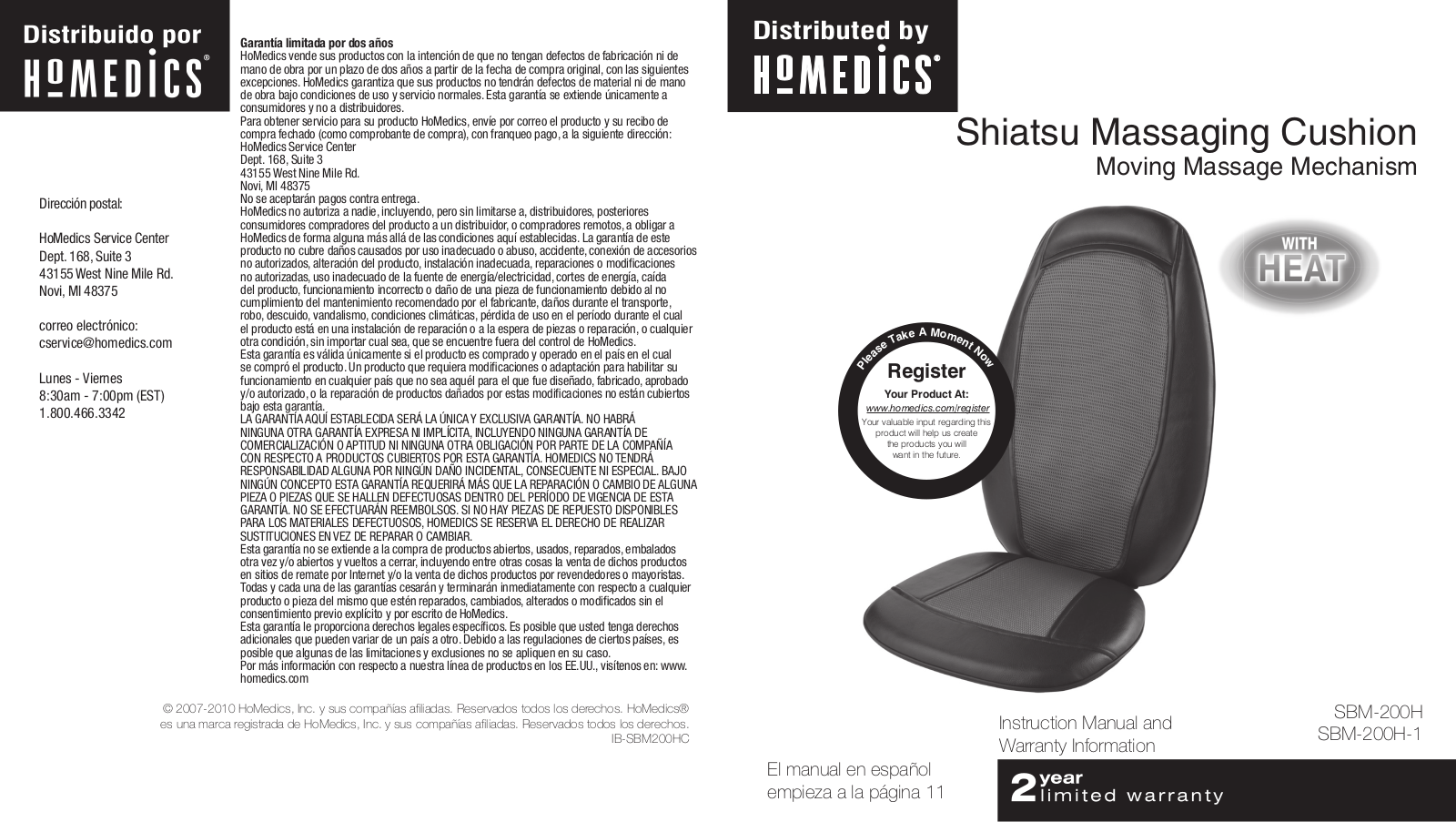 Homedics SBM-200H Instruction Manual