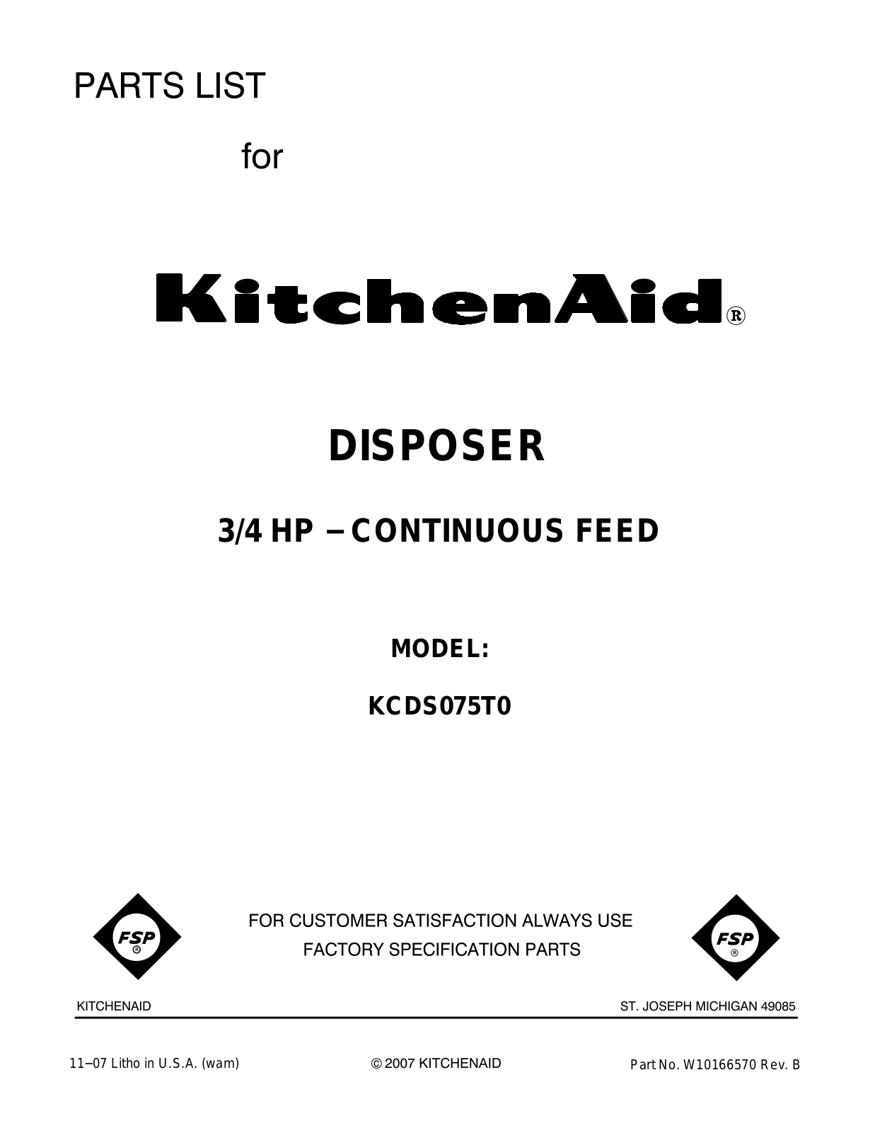 KitchenAid KCDS075T0 User Manual