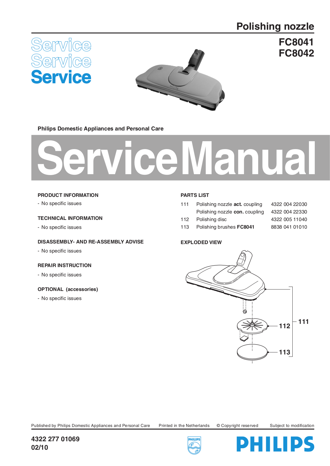 Philips FC8042, FC8041 Service Manual