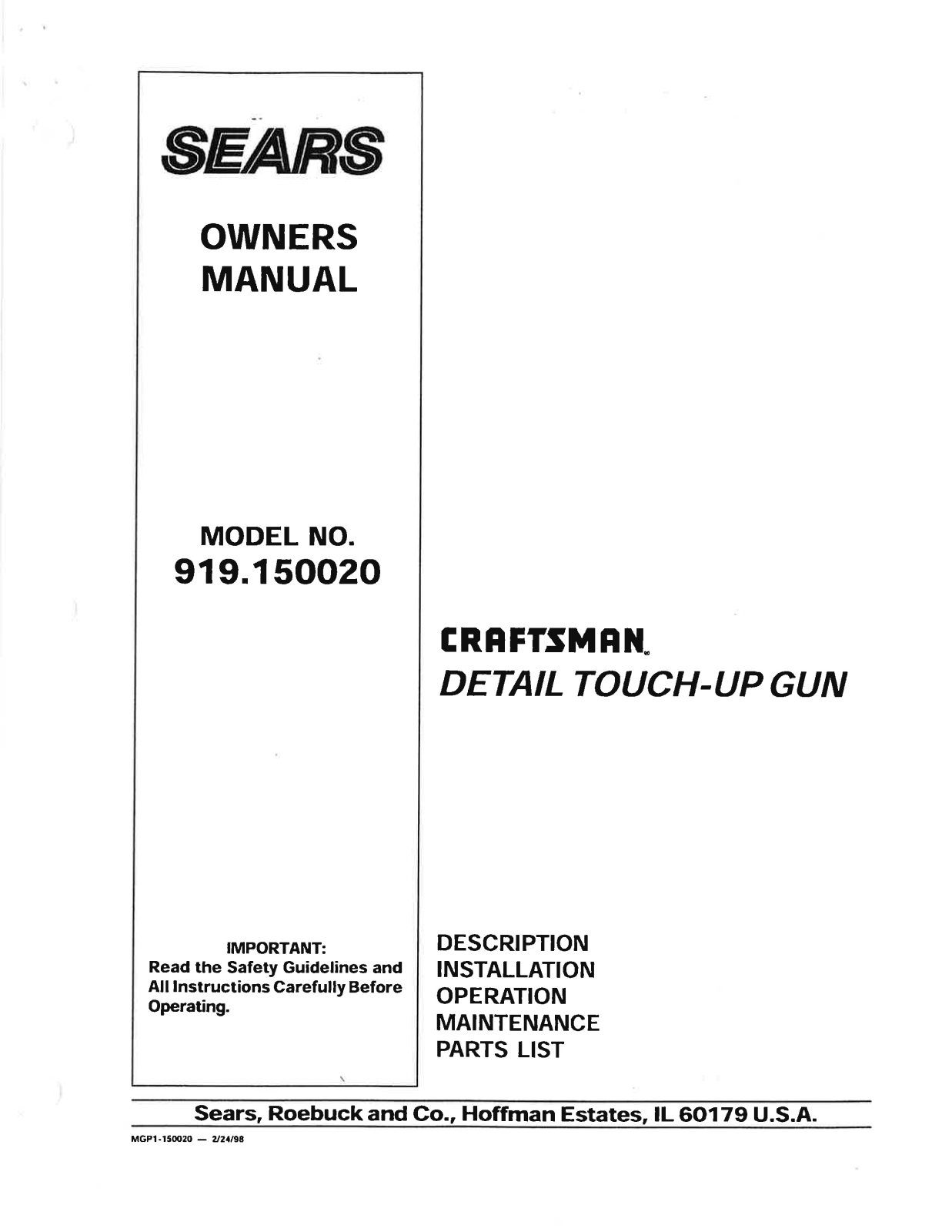 Craftsman MGP1-150020 User Manual