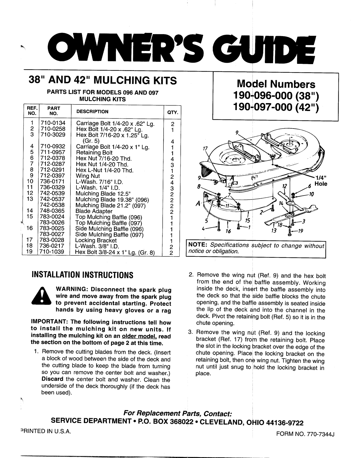 Mtd OEM-190-097, OEM-190-096 owners guide