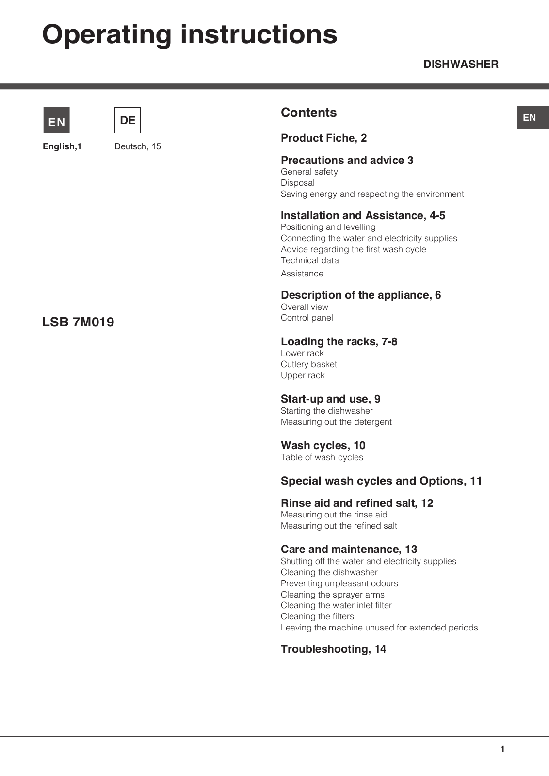 Hotpoint LSB 7M019 CX EU User Manual