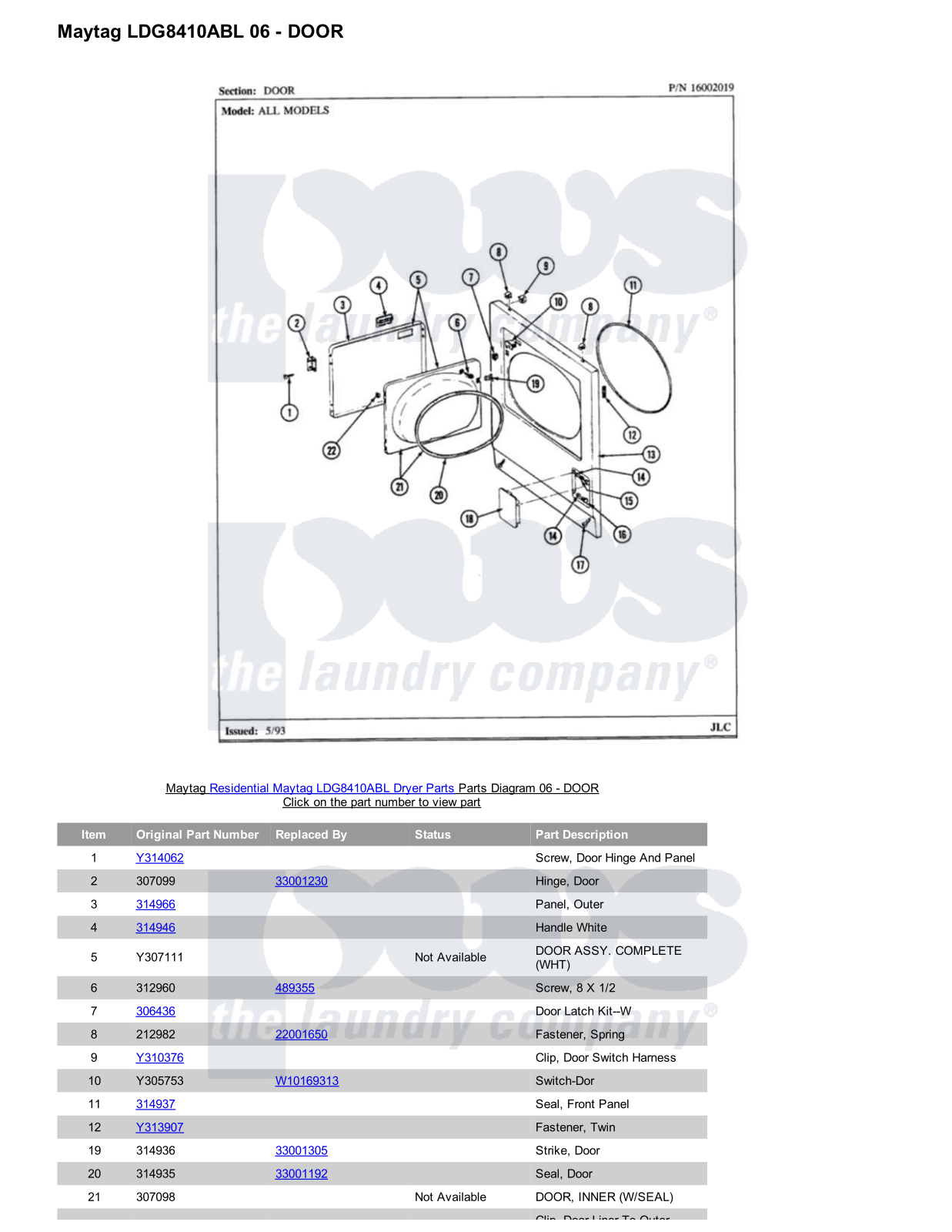 Maytag LDG8410ABL Parts Diagram