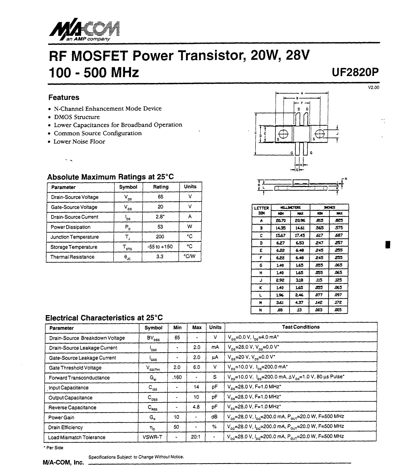 Datasheet UF2820P Datasheet (M A COM) - ManualMachine.com
