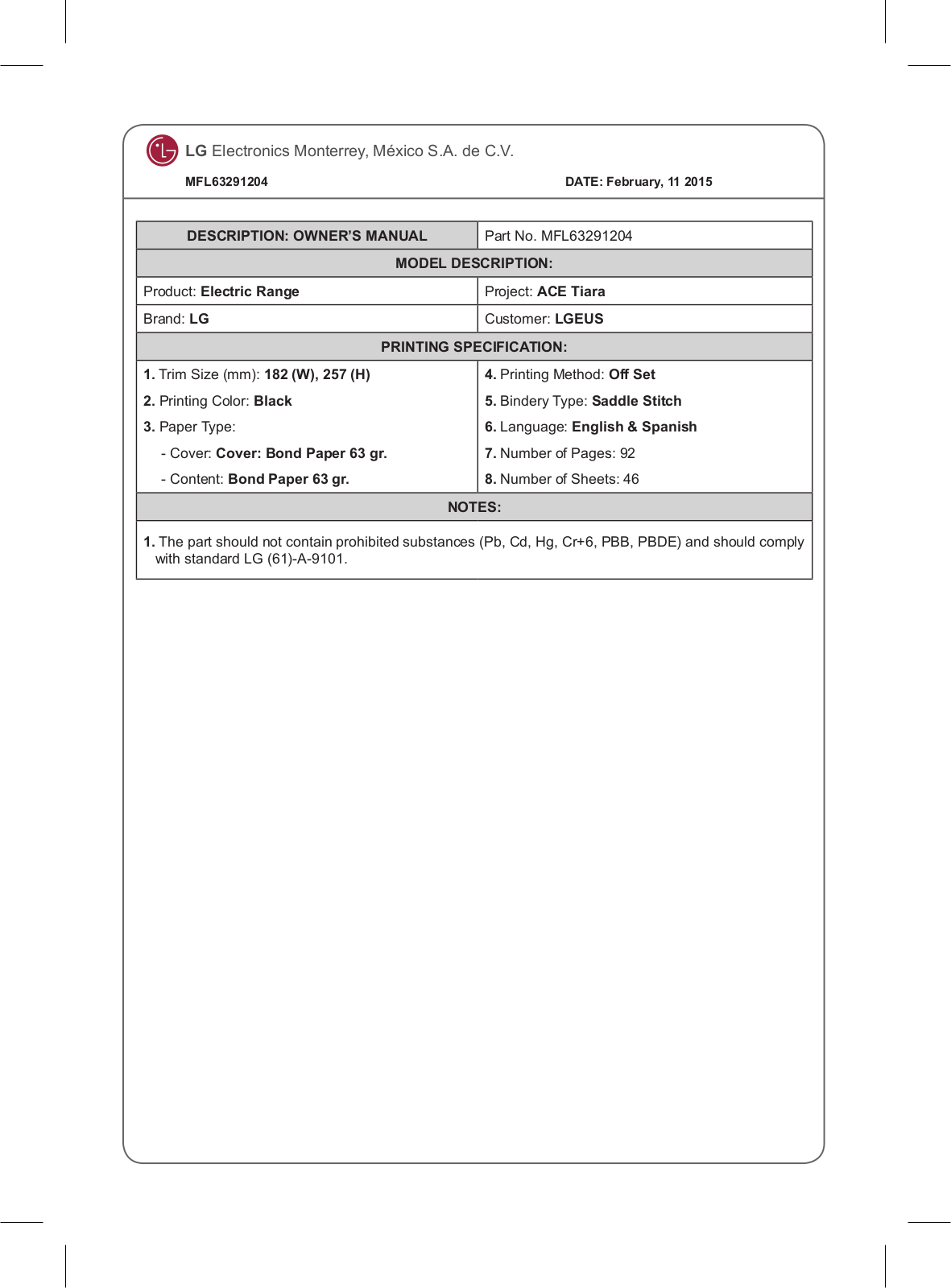 LG LDE3035SW Owners Manual