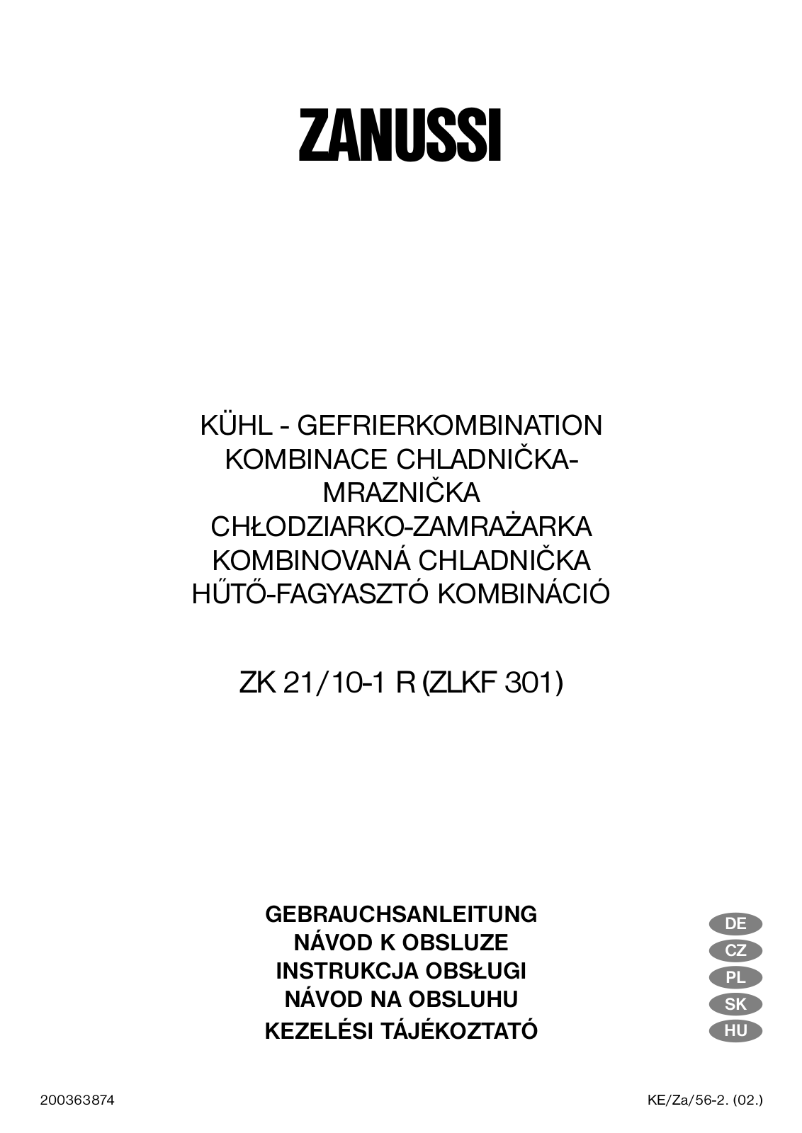 Zanussi ZK 21/10-1 R, ZK21/6-1R User Manual