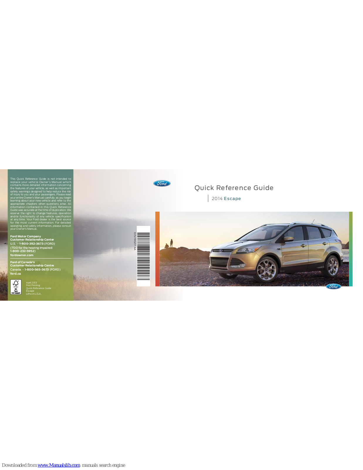 Ford 2014 Escape Quick Reference Manual