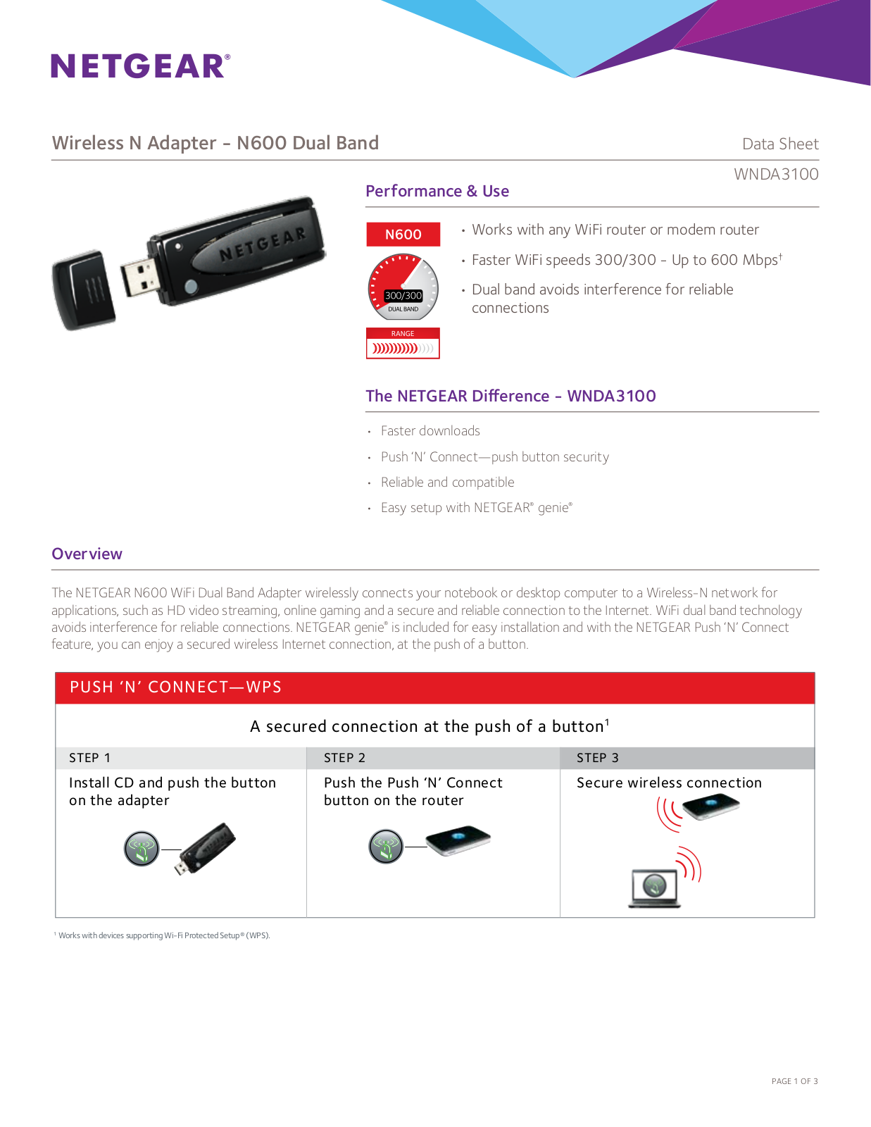 Netgear WNDA3100-200PES Product Data Sheet