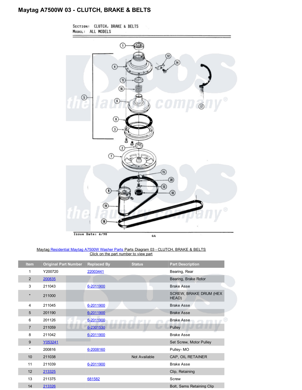 Maytag A7500W Parts Diagram