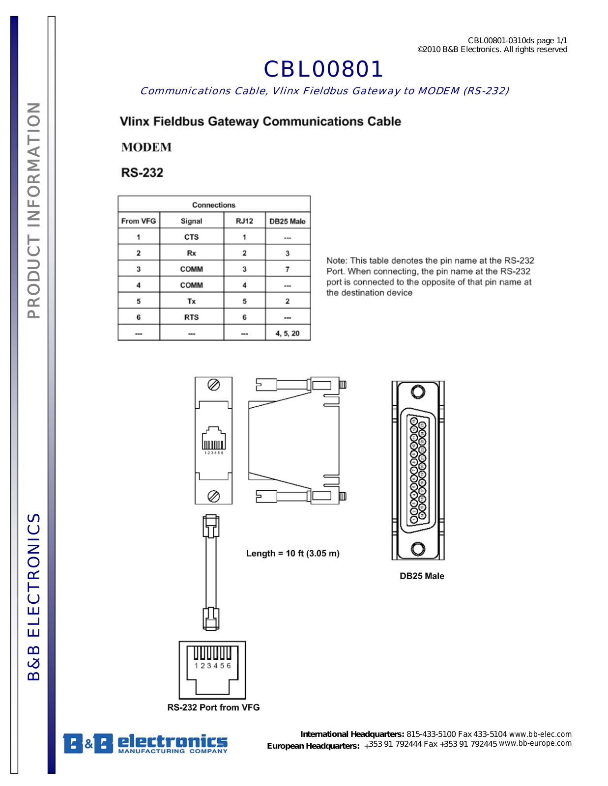 B&B Electronics CBL00801 Datasheet