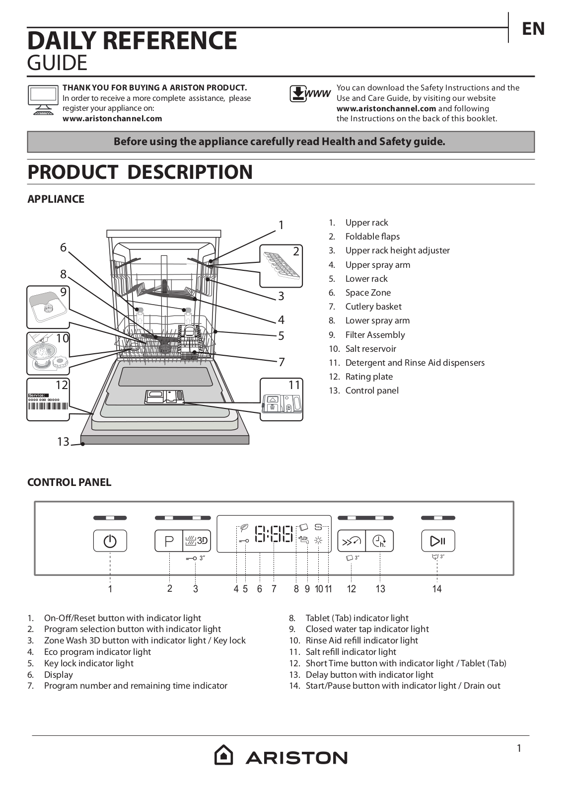 ARISTON LFO 3T121 W X AG Daily Reference Guide