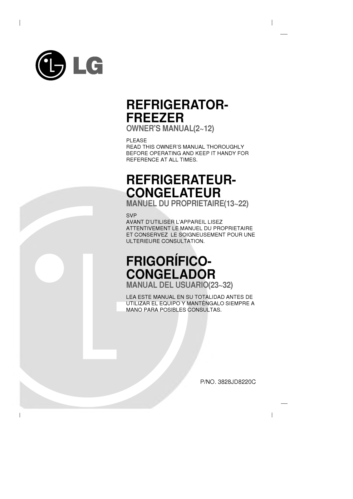 LG GR-58G61CVF, GR-58N61CVF, GR-58G61GVF, GR-T582GVX Manual