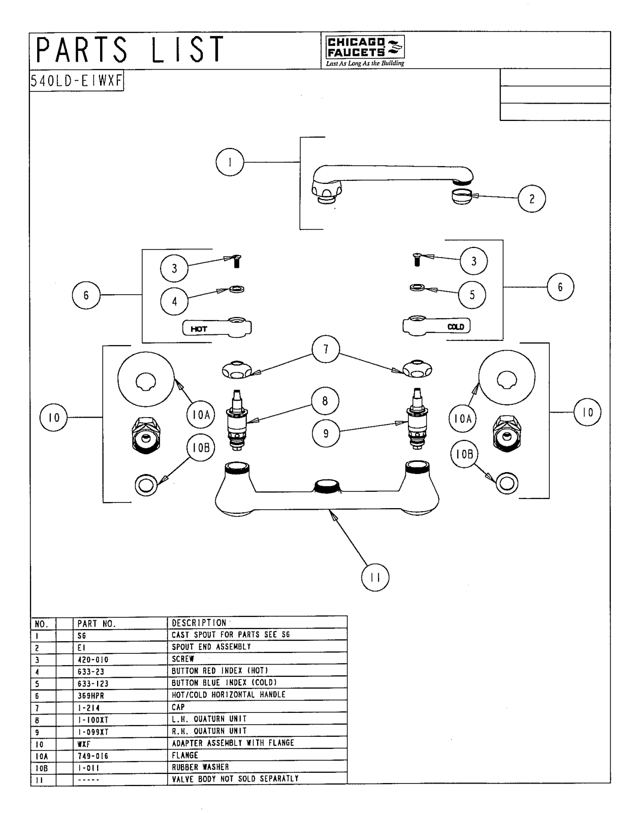 Chicago Faucet 540-LDE1WXFCP Parts List