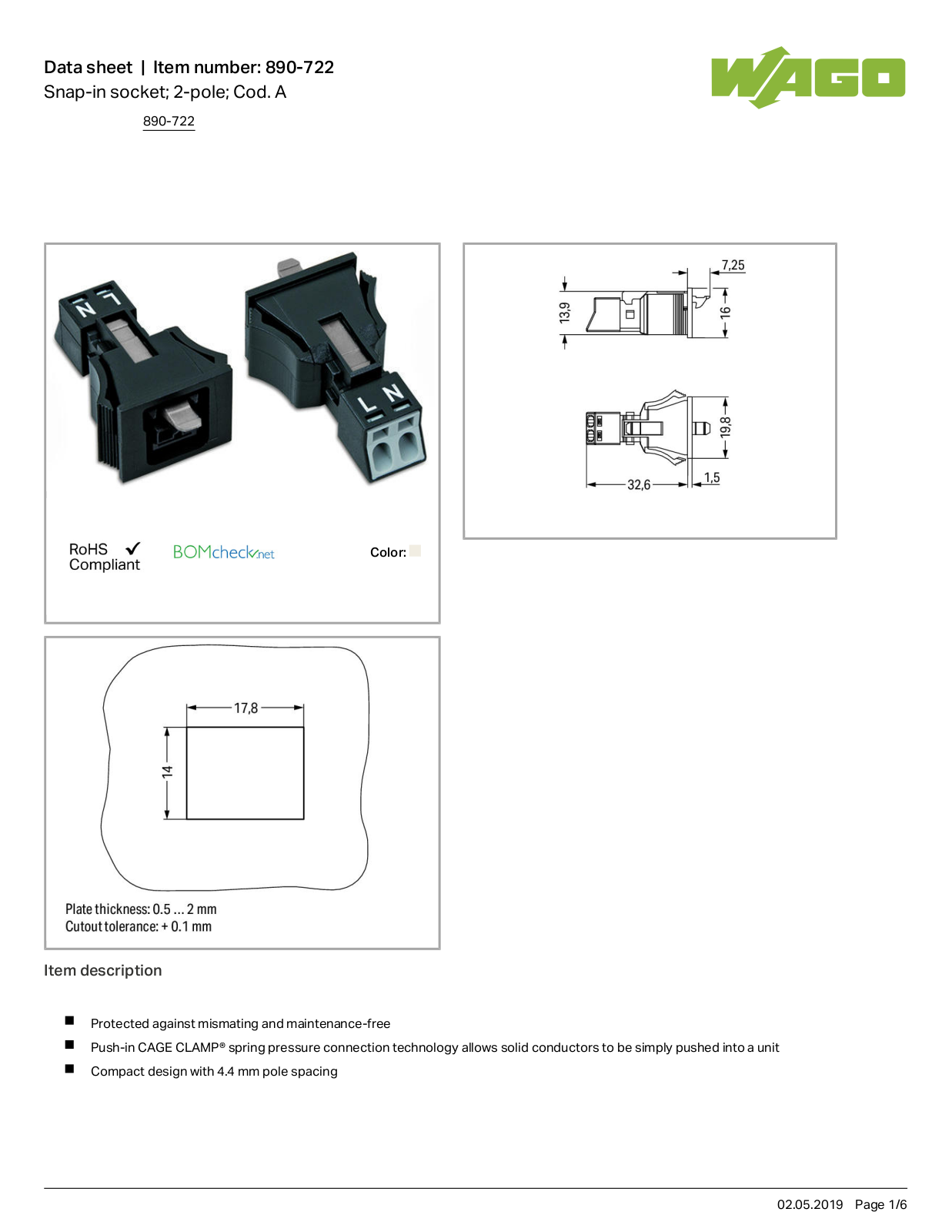 Wago 890-722 Data Sheet