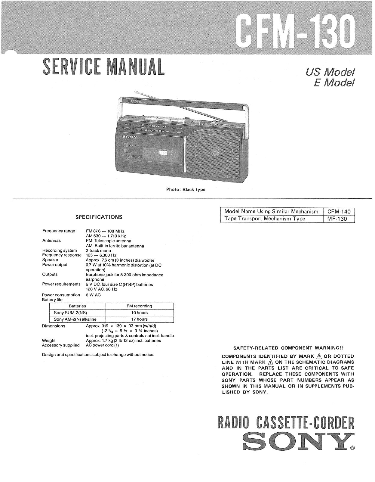 Sony CFM-130 Service manual