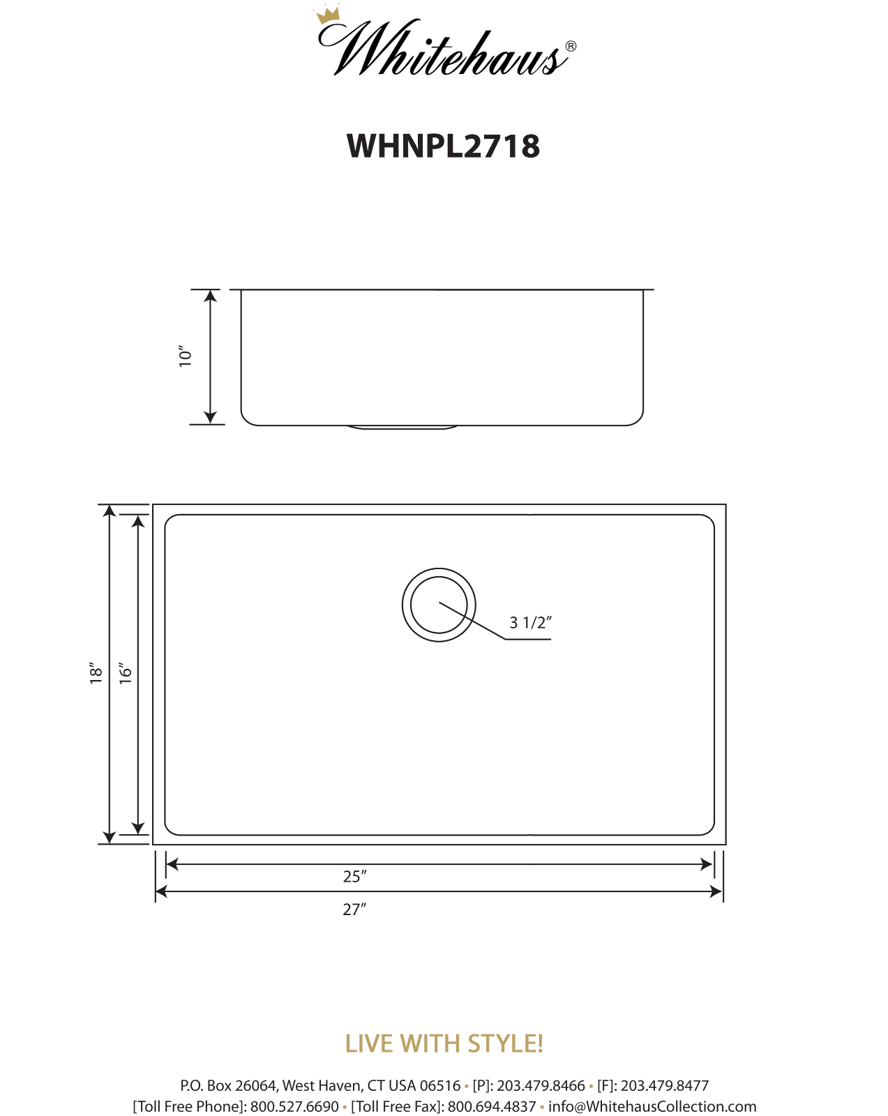 Whitehaus WHNPL2718BSS Specifications