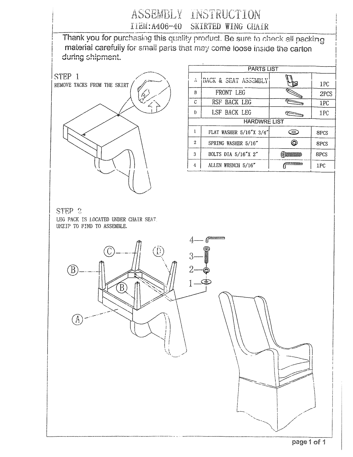 Progressive Furniture A40640 Assembly Guide