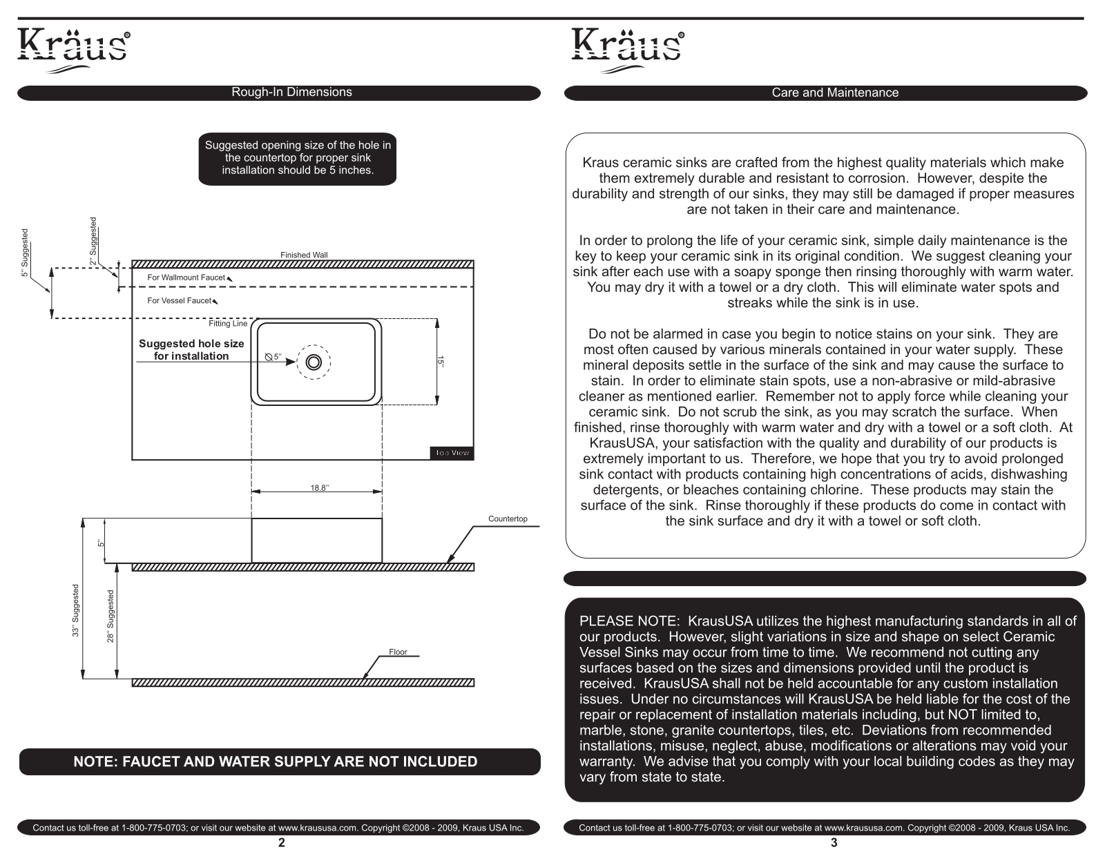 Kraus KCV121CH Installation manual