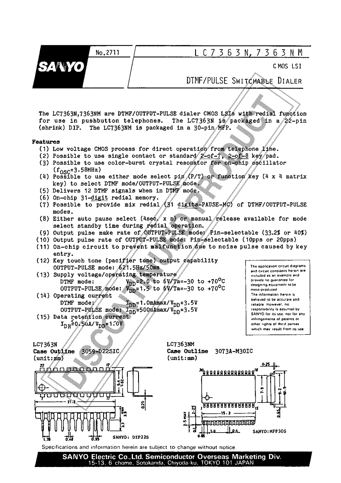 Sanyo LC7363N Specifications