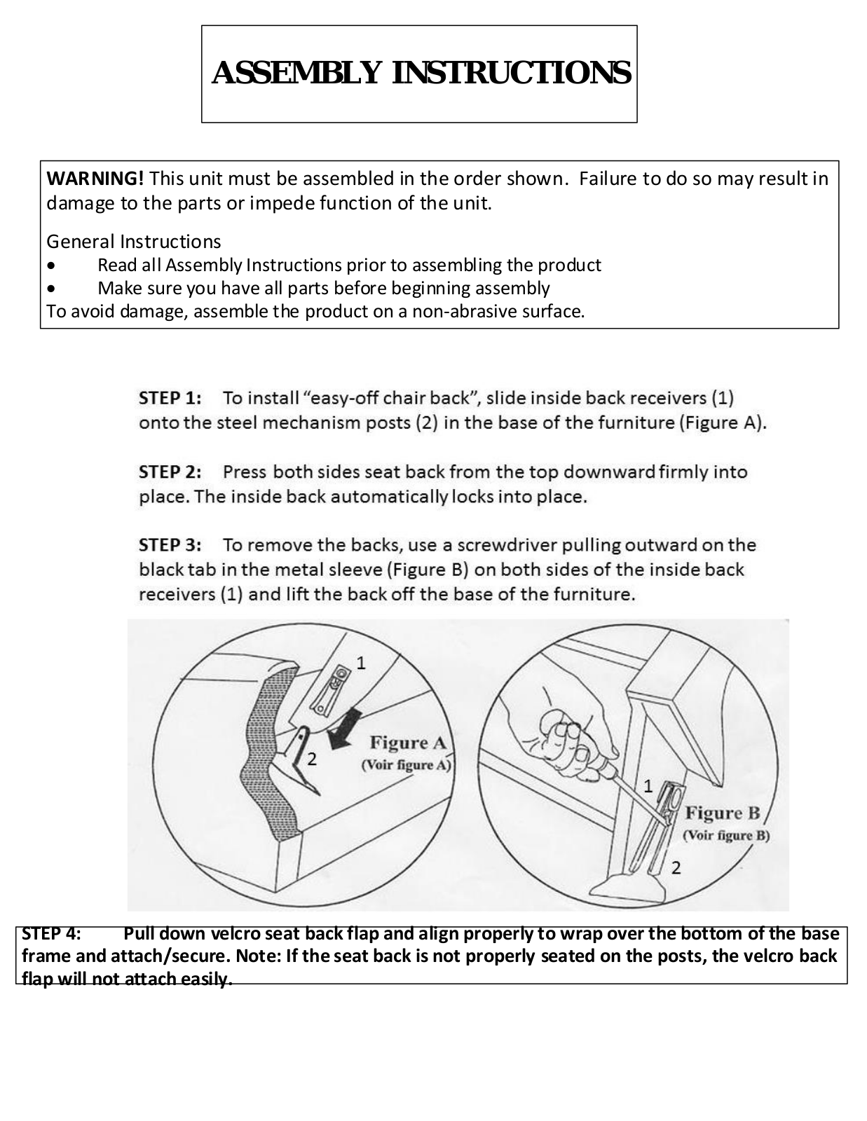 Ashley 3790325, 3380298, 3380225, 3630406 Assembly Guide