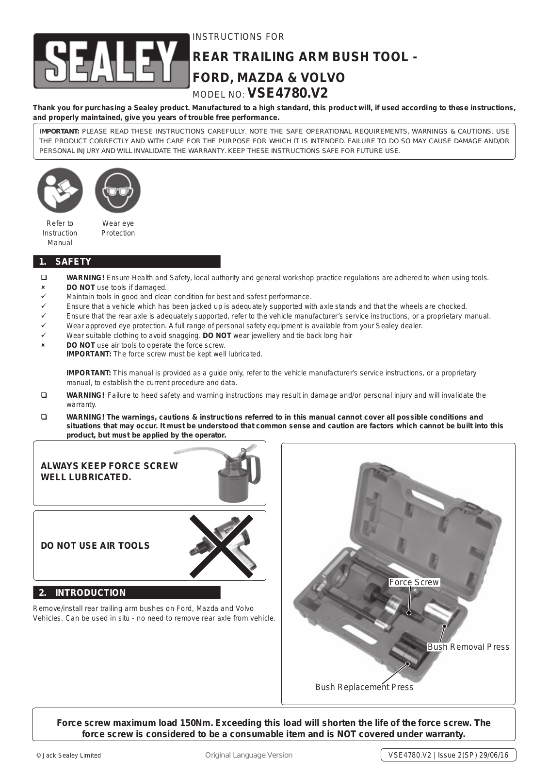 Sealey VSE4780.V2 Instruction Booklet