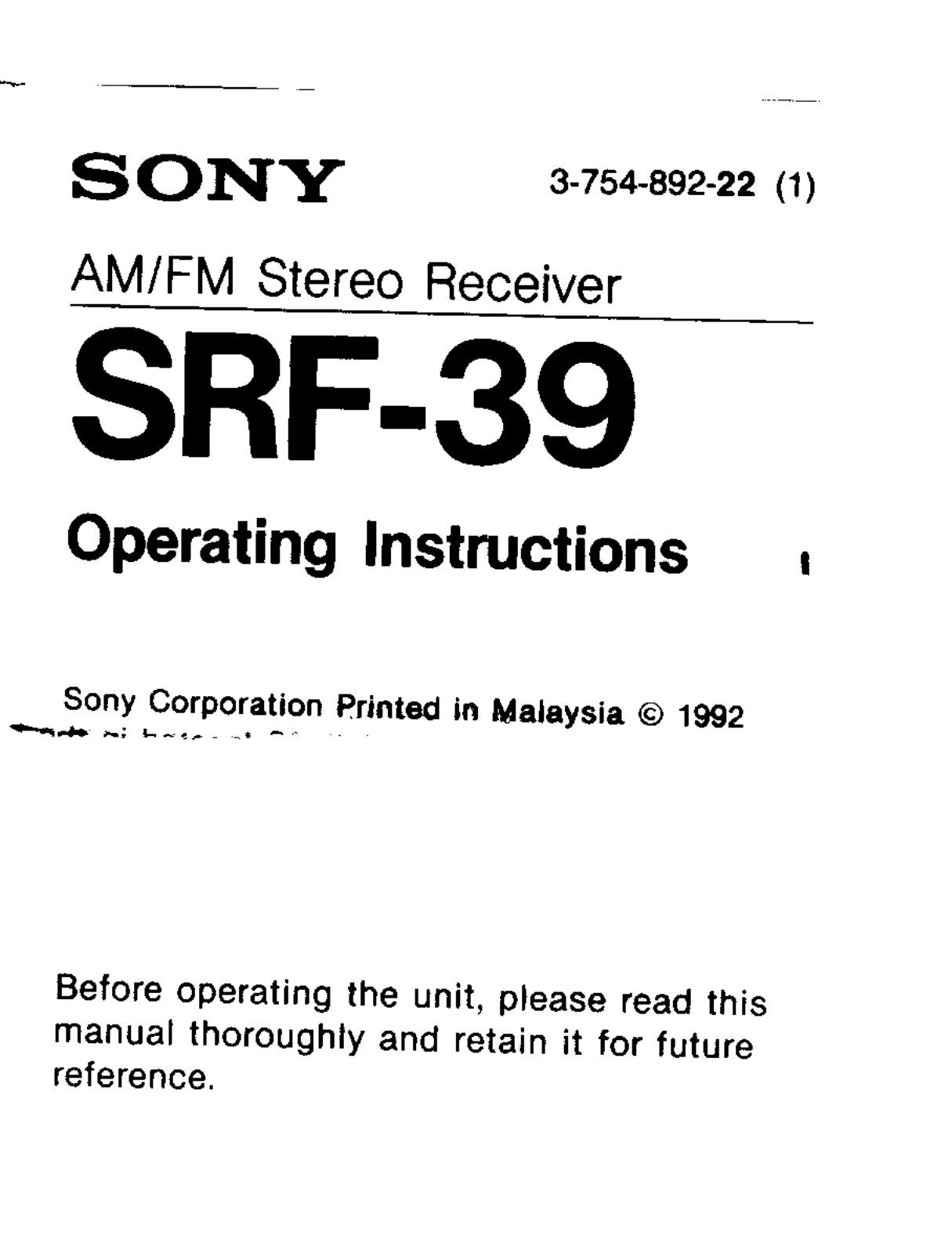 Sony SRF-39 User Manual