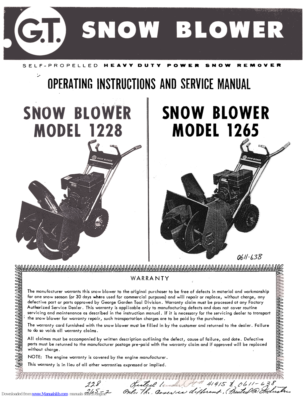 GT 1228 Operating instructions and parts manualvice, 1265 Operating Instructions Manual - ManualMachine.com