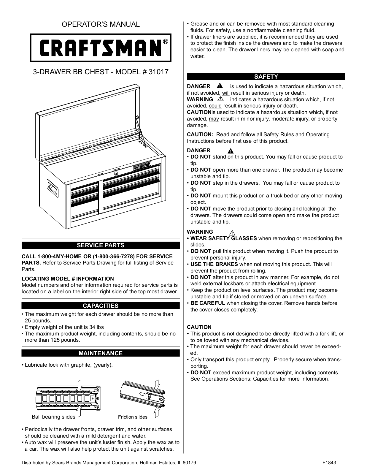 Craftsman 31017 Service Parts