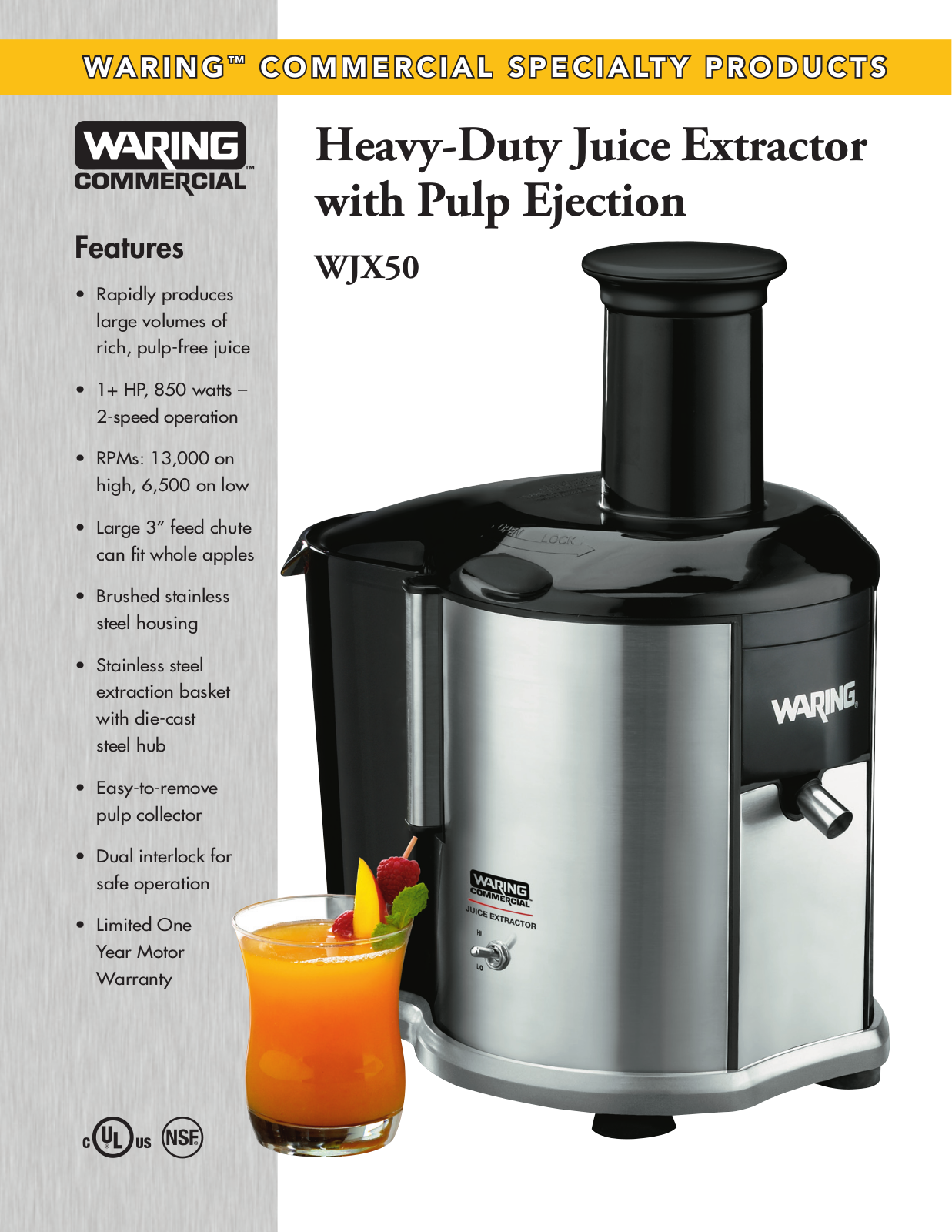 Waring WJX50 Specifications - ManualMachine.com