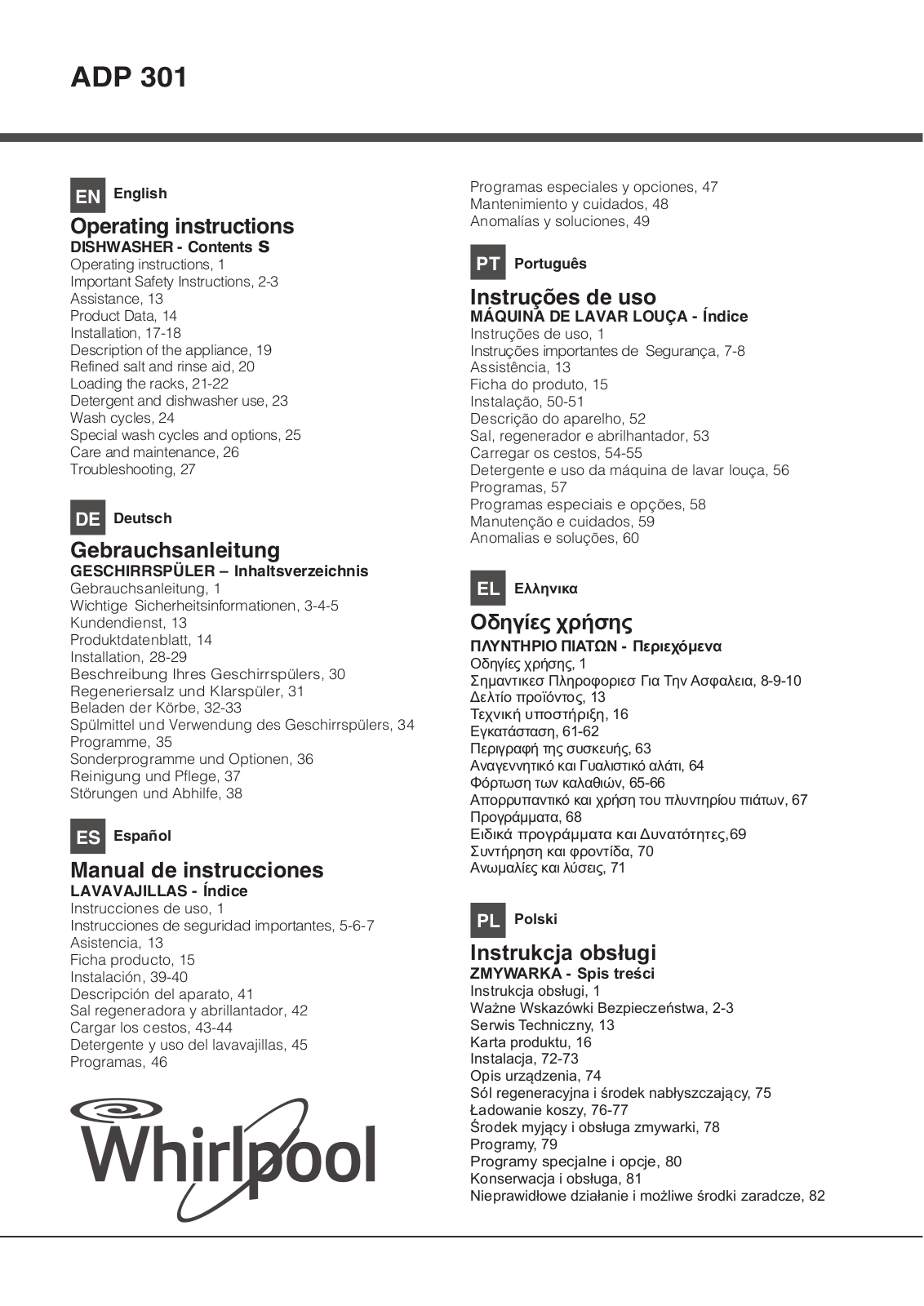 Whirlpool ADP 301 WH operation manual