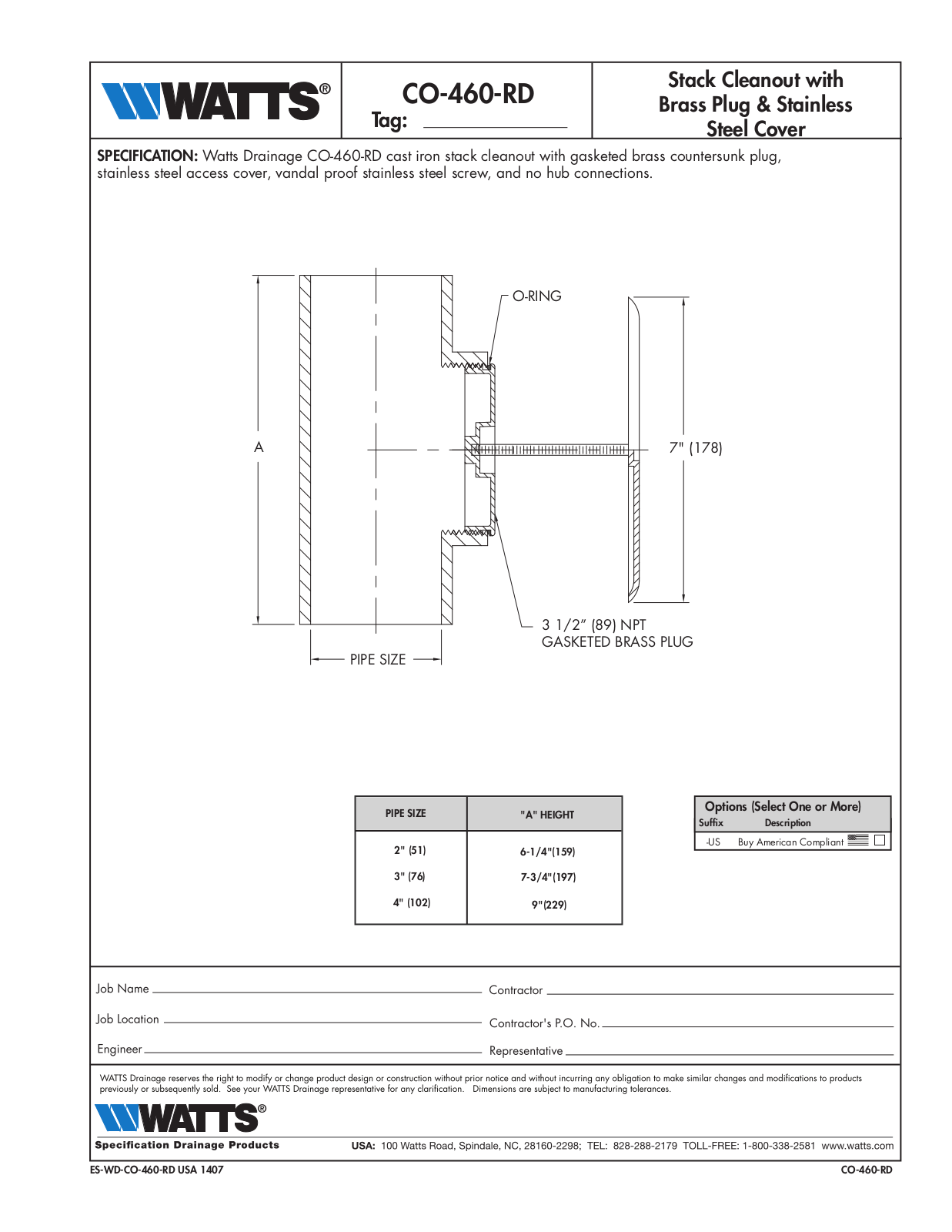 Watts CO-460-RD User Manual