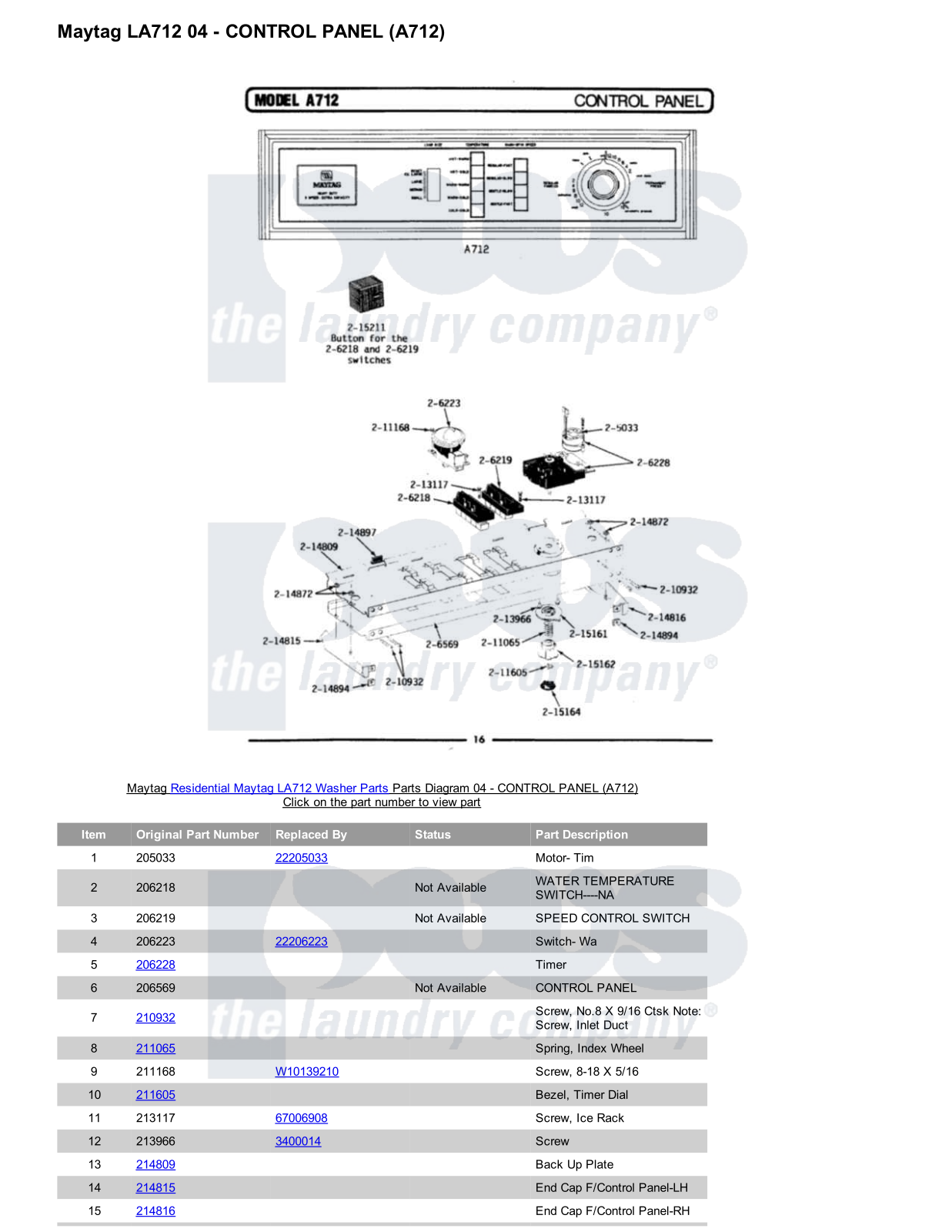 Maytag LA712 Parts Diagram